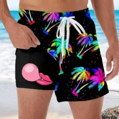 Sale OUKU Men's Coconut Tree Tropical Plants Bubble Gum Lined Shorts 2 in 1 Board Shorts Swim Shorts Mid Waist Hawaiian Vacation Side Pockets With Compression Liner Elastic Drawstring Waist Designer Clothing