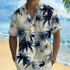 Best OUKU Men's Coconut Tree Tropical Plants Casual Shirt Summer Hawaiian Shirt Button Up Shirt Short Sleeve Hawaiian Resort Vacation Holiday Beach Wear Summer Spring Turndown 3D Print Collared Shirts Beige