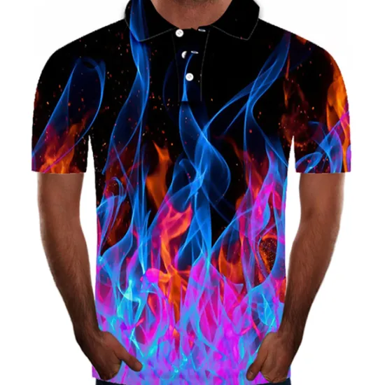 Online OUKU Men's Collar Polo Shirt Flame Golf Shirt Tennis Shirt Graphic Green Pink Yellow Orange Plus Size Daily Going out Short Sleeve Clothing Apparel Nylon Rayon Streetwear / Slim Purple