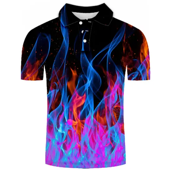 Online OUKU Men's Collar Polo Shirt Flame Golf Shirt Tennis Shirt Graphic Green Pink Yellow Orange Plus Size Daily Going out Short Sleeve Clothing Apparel Nylon Rayon Streetwear / Slim Purple