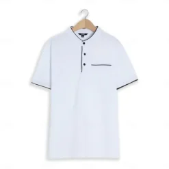 Discount OUKU Men's Collarless Golf Shirts Banded Collar Shirt Work Business Stand Collar Mandarin Collar Short Sleeve Fashion Basic Solid Color Plain Button Summer Regular Fit Navy Black White Burgundy Collarless