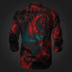 OUKU Men's Color Block Button Up Shirt Printed Shirts Long Sleeve Artistic Subcultural Fashion Casual Vacation Party Street Spring & Summer Turndown Print Button-Down Rose+Black Black Green Dark Red Black