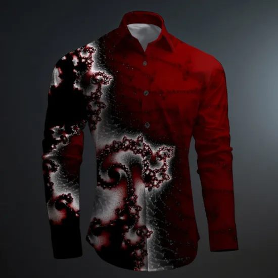 OUKU Men's Color Block Button Up Shirt Printed Shirts Long Sleeve Artistic Subcultural Fashion Casual Vacation Party Street Spring & Summer Turndown Print Button-Down Rose+Black Black Green Dark Red Black