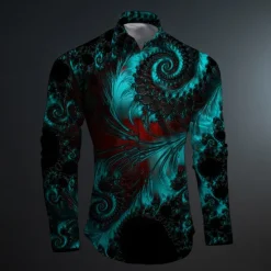 OUKU Men's Color Block Button Up Shirt Printed Shirts Long Sleeve Artistic Subcultural Fashion Casual Vacation Party Street Spring & Summer Turndown Print Button-Down Rose+Black Black Green Dark Red Black