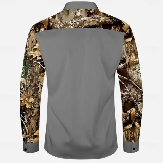 New OUKU Men's Color Block Camo Western Shirt Cowboy Shirt Long Sleeve Western Casual Causal Spring Fall Turndown 2 Pockets Brown Green Beige Gray
