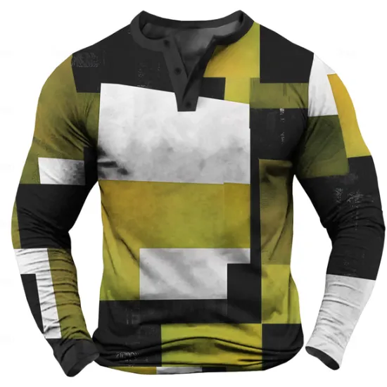 Hot OUKU Men's Color Block chillin with my snowmies Henley Shirt Long Sleeve Shirt Long Sleeve 3D Printing Fashion Daily Casual Street Casual Daily Winter Spring & Fall Yellow Red Blue Green Henley Collar