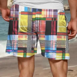 OUKU Men's Color Block Colorful Swim Shorts Board Shorts Swimming Trunks Mid Waist Hawaiian Casual Holiday Beach Drawstring with Mesh lining Elastic Waist Designer Clothing Apparel