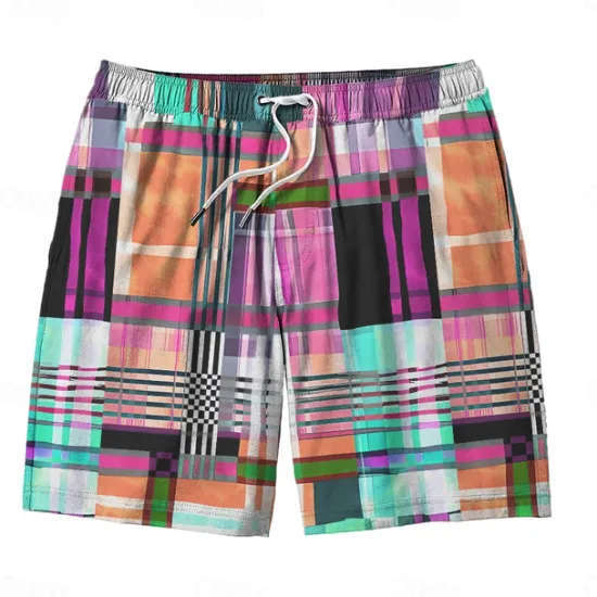 OUKU Men's Color Block Colorful Swim Shorts Board Shorts Swimming Trunks Mid Waist Hawaiian Casual Holiday Beach Drawstring with Mesh lining Elastic Waist Designer Clothing Apparel