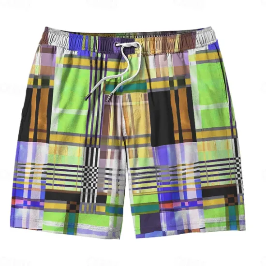 OUKU Men's Color Block Colorful Swim Shorts Board Shorts Swimming Trunks Mid Waist Hawaiian Casual Holiday Beach Drawstring with Mesh lining Elastic Waist Designer Clothing Apparel
