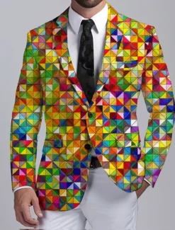 Clearance OUKU Men's Color Block Colorful Long Sleeve Turndown Business Abstract Work Wear to work Going out Buttons Print Multi Pocket