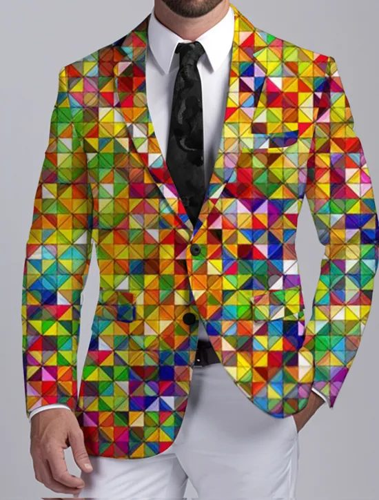 Clearance OUKU Men's Color Block Colorful Long Sleeve Turndown Business Abstract Work Wear to work Going out Buttons Print Multi Pocket