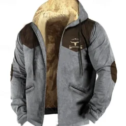 Discount OUKU Men's Color Block Cow Graphic Prints Hoodie Hoodies Sweatshirt Daily Classic Long Sleeve Hooded Vacation Holiday Going out Blue Brown Fleece Winter Designer