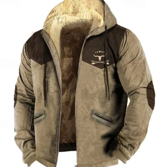 Discount OUKU Men's Color Block Cow Graphic Prints Hoodie Hoodies Sweatshirt Daily Classic Long Sleeve Hooded Vacation Holiday Going out Blue Brown Fleece Winter Designer