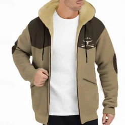 Discount OUKU Men's Color Block Cow Graphic Prints Hoodie Hoodies Sweatshirt Daily Classic Long Sleeve Hooded Vacation Holiday Going out Blue Brown Fleece Winter Designer