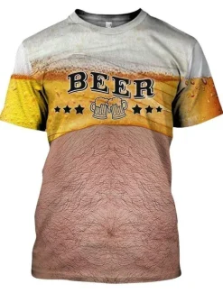 Clearance OUKU Men's Color Block 3D Beer Shirt T Shirt Short Sleeve T shirt Round Neck Shirt Basic Going out Weekend Oktoberfest Light Yellow Black White Clothing Apparel Plus Size S M L XL 2XL 3XL S