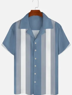 Discount OUKU Men's Color Block Geometric Pattern Shirt Summer Shirt Casual Shirt Short Sleeve Fashion 1950s Casual Vacation Daily Going out Summer Camp Collar Print Black Blue Orange Green