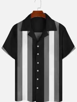 Discount OUKU Men's Color Block Geometric Pattern Shirt Summer Shirt Casual Shirt Short Sleeve Fashion 1950s Casual Vacation Daily Going out Summer Camp Collar Print Black Blue Orange Green