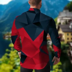 Hot OUKU Men's Color Block Geometric Pattern Geometry Shirt Button Up Shirt Long Sleeve Fashion Designer Casual Outdoor Casual Holiday Fall & Winter Turndown Print Button-Down Black White Red Blue Green
