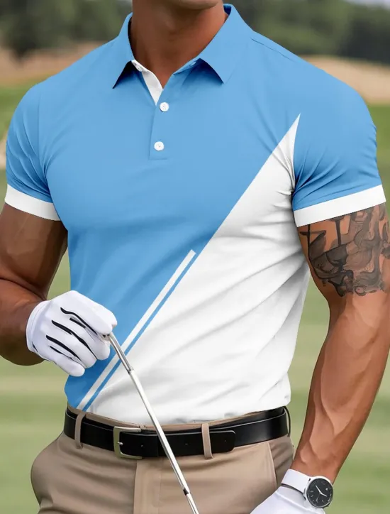 Discount OUKU Men's Color Block Golf Polo Sports Polo Shirts Short Sleeve Polo Shirts Collared Shirts Sportswear Casual Outdoor Athleisure Buttons Summer Yellow Red Blue
