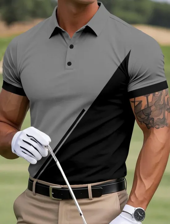 Discount OUKU Men's Color Block Golf Polo Sports Polo Shirts Short Sleeve Polo Shirts Collared Shirts Sportswear Casual Outdoor Athleisure Buttons Summer Yellow Red Blue