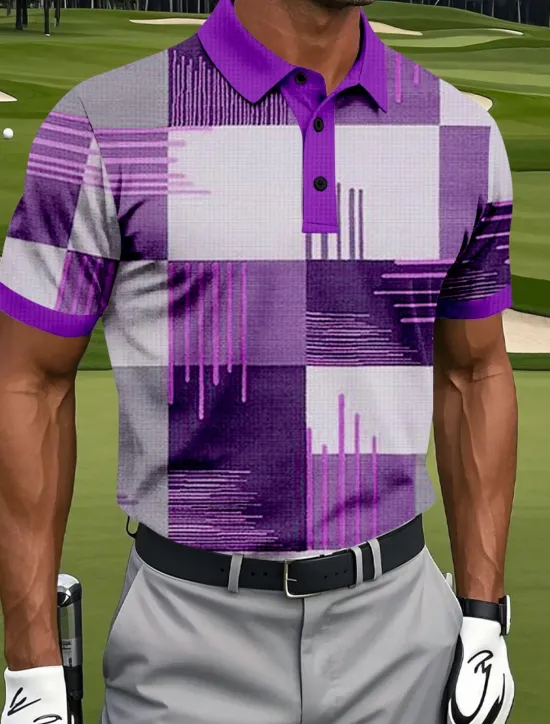Online OUKU Men's Color Block Golf Polo Sports Polo Shirts Short Sleeve Polo Shirts Collared Shirts Casual Athleisure Buttons Summer Red Blue Purple