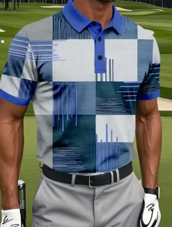 Online OUKU Men's Color Block Golf Polo Sports Polo Shirts Short Sleeve Polo Shirts Collared Shirts Casual Athleisure Buttons Summer Red Blue Purple