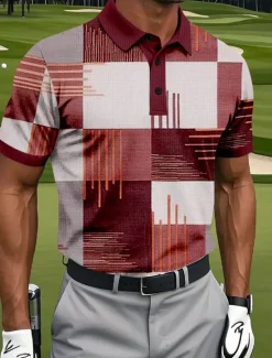 Online OUKU Men's Color Block Golf Polo Sports Polo Shirts Short Sleeve Polo Shirts Collared Shirts Casual Athleisure Buttons Summer Red Blue Purple