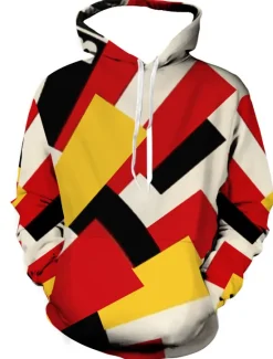 New OUKU Men's Color Block Graphic Prints Hoodie Hoodies Sweatshirt Designer Casual Long Sleeve Hooded Daily Sports Yellow Red Print Spring & Fall Designer