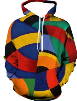 New OUKU Men's Color Block Graphic Prints Hoodie Hoodies Sweatshirt Designer Casual Long Sleeve Hooded Daily Sports Yellow Red Print Spring & Fall Designer