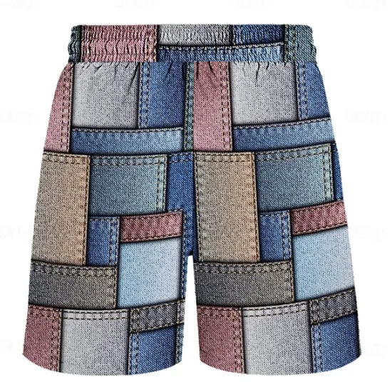 Clearance OUKU Men's Color Block Grid / Plaid Geometric Pattern Swim Shorts Board Shorts Swimming Trunks Mid Waist Hawaiian Casual Holiday Beach Drawstring with Mesh lining Elastic Waist Designer Clothing Apparel Blue