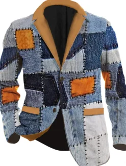 Outlet OUKU Men's Color Block Long Sleeve Turndown Business Work Wear to work Going out Buttons Print Blue