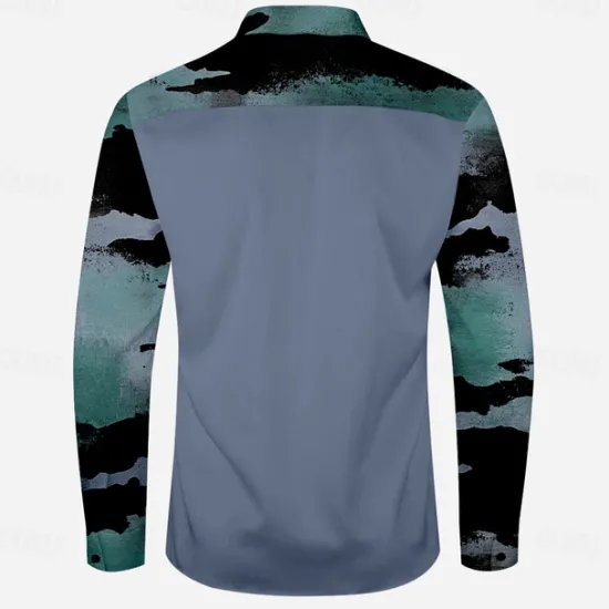 Best OUKU Men's Color Block Marble Western Shirt Cowboy Shirt Long Sleeve Western Casual Causal Spring Fall Turndown 2 Pockets Yellow Blue Green