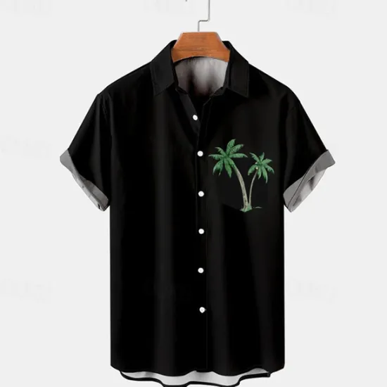 Online OUKU Men's Color Block Palm Tree Tropical Plants Shirt Summer Shirt Summer Hawaiian Shirt Short Sleeve Shirt Turndown Fashion Streetwear Hawaiian Outdoor Street Casual Black Yellow Blue S M L