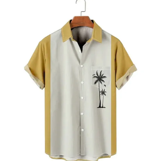 Online OUKU Men's Color Block Palm Tree Tropical Plants Shirt Summer Shirt Summer Hawaiian Shirt Short Sleeve Shirt Turndown Fashion Streetwear Hawaiian Outdoor Street Casual Black Yellow Blue S M L
