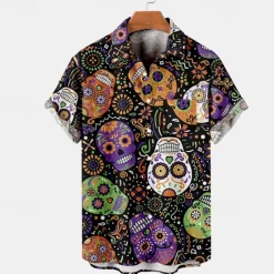 Online OUKU Men's Color Block Palm Tree Tropical Plants Shirt Summer Shirt Summer Hawaiian Shirt Short Sleeve Shirt Turndown Fashion Streetwear Hawaiian Outdoor Street Casual Black Yellow Blue S M L