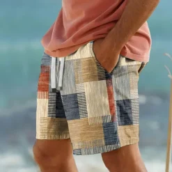 Sale OUKU Men's Color Block Patchwork Geometry Swim Trunks Swim Shorts Board Shorts Mid Waist Vacation Hawaiian Holiday Vacation Holiday Beach Drawstring with Mesh lining Elastic Waist Designer Clothing Apparel
