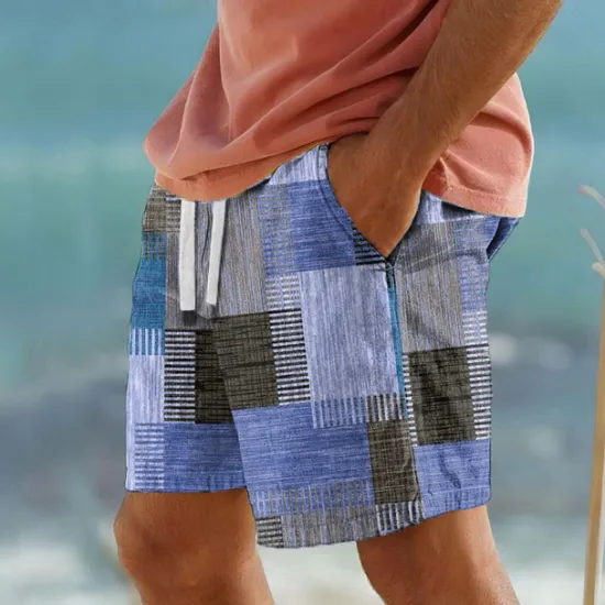 Sale OUKU Men's Color Block Patchwork Geometry Swim Trunks Swim Shorts Board Shorts Mid Waist Vacation Hawaiian Holiday Vacation Holiday Beach Drawstring with Mesh lining Elastic Waist Designer Clothing Apparel