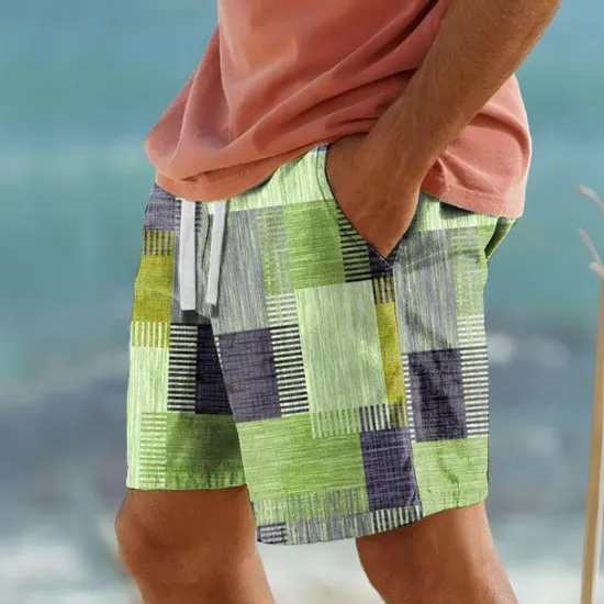 Sale OUKU Men's Color Block Patchwork Geometry Swim Trunks Swim Shorts Board Shorts Mid Waist Vacation Hawaiian Holiday Vacation Holiday Beach Drawstring with Mesh lining Elastic Waist Designer Clothing Apparel