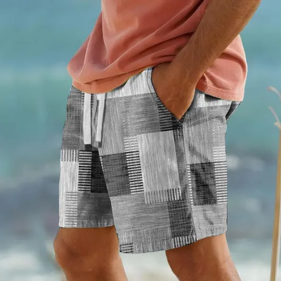 Sale OUKU Men's Color Block Patchwork Geometry Swim Trunks Swim Shorts Board Shorts Mid Waist Vacation Hawaiian Holiday Vacation Holiday Beach Drawstring with Mesh lining Elastic Waist Designer Clothing Apparel