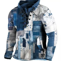 New OUKU Men's Color Block Patchwork Graphic Prints Sweatshirts Sweatshirt Pullover Long Sleeve Sweatshirt Stand Collar Daily Classic Casual 3D Print Holiday Going out Streetwear Drawstring Print Spring