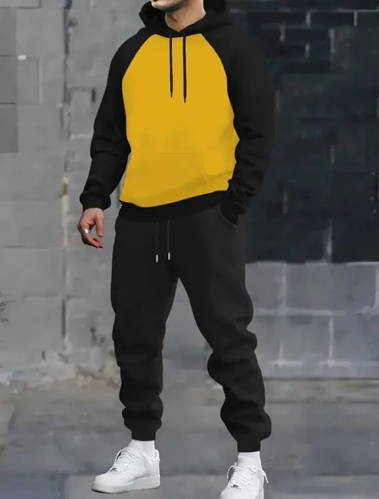 Sale OUKU Men's Color Block 2pcs 3D Sweatshirt Sets Tracksuit Hoodie Sweatshirt Long Sleeve Long pants Hooded Casual Daily Athleisure 3D Print Color Block Spring Fall Winter Dark Gray Grey Yellow