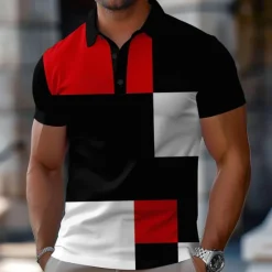 Discount OUKU Men's Color Block Polo Short Sleeve Polo Shirts Collared Shirts Casual School Outdoor Sports Daily Wear 3D Print Summer Spring Fall Yellow Red Blue