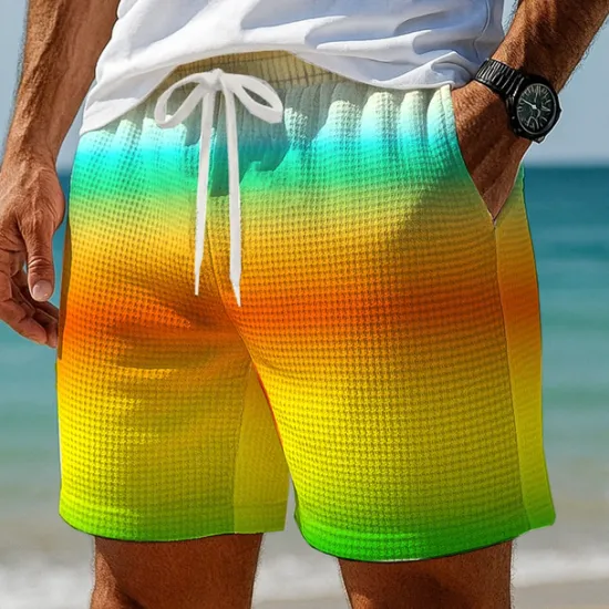 Discount OUKU Men's Color Block Rainbow Waffle Shorts Sweat Shorts Casual Shorts Mid Waist Fashion Casual Vacation Jogging Workout Elastic Drawstring Waist Shorts with Pockets Designer Clothing Apparel