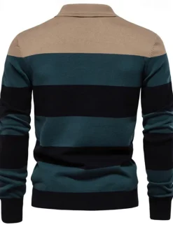 Discount OUKU Men's Color Block Rugby Polo Shirts Long Sleeve Polo Shirts Lapel 3D Print Modern Comfortable Work Casual Sports Holiday Patchwork Buttons Spring Autumn / Fall Red Khaki