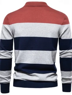 Discount OUKU Men's Color Block Rugby Polo Shirts Long Sleeve Polo Shirts Lapel 3D Print Modern Comfortable Work Casual Sports Holiday Patchwork Buttons Spring Autumn / Fall Red Khaki