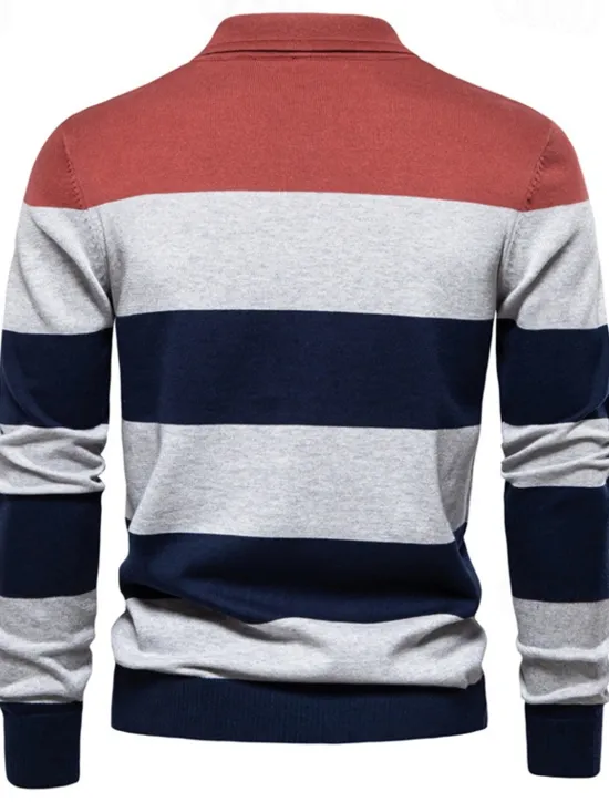 Discount OUKU Men's Color Block Rugby Polo Shirts Long Sleeve Polo Shirts Lapel 3D Print Modern Comfortable Work Casual Sports Holiday Patchwork Buttons Spring Autumn / Fall Red Khaki