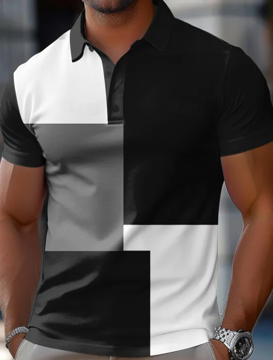 Hot OUKU Men's Color Block Rugby Polo Short Sleeve Polo Shirts Collared Shirts Casual School Outdoor Athleisure Daily Wear 3D Print Summer Spring Fall Red Blue Brown