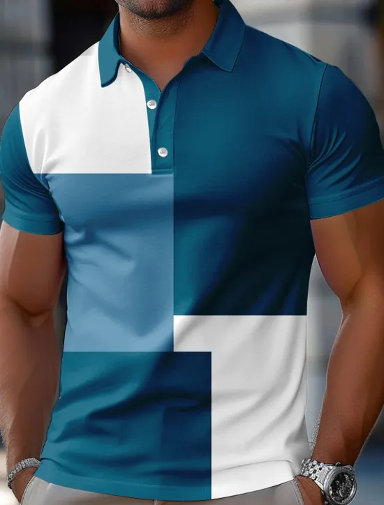Hot OUKU Men's Color Block Rugby Polo Short Sleeve Polo Shirts Collared Shirts Casual School Outdoor Athleisure Daily Wear 3D Print Summer Spring Fall Red Blue Brown