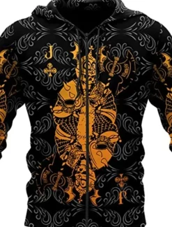 Online OUKU Men's Color Block Skull Graphic Prints Poker Hoodie Hoodies Sweatshirt Designer Sportswear Long Sleeve Hooded Casual Daily Sports Black And White Black Zipper Fall Spring & Fall Designer