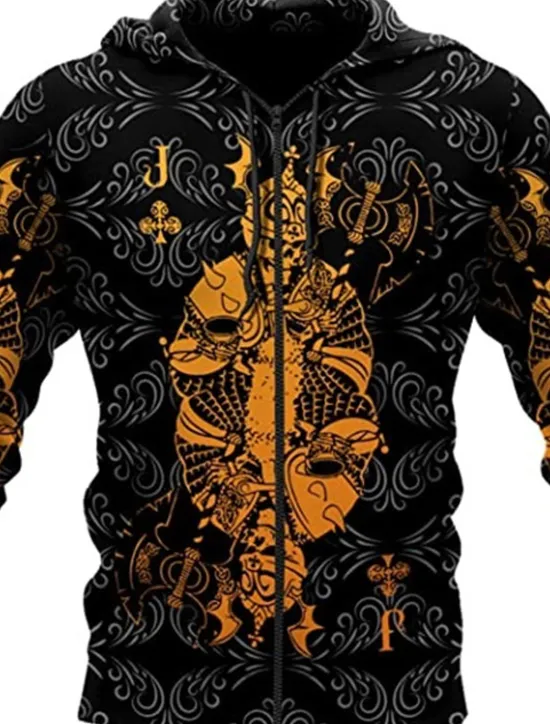 Online OUKU Men's Color Block Skull Graphic Prints Poker Hoodie Hoodies Sweatshirt Designer Sportswear Long Sleeve Hooded Casual Daily Sports Black And White Black Zipper Fall Spring & Fall Designer